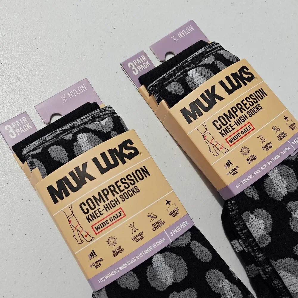 New MUK LUKS 3-Pair Women's WIDE Calf Compression Knee High Socks Striped Nylon